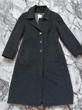 Wool Angora Cashmere Long Coat Charcoal Italian Fabric EU 38 Renee Lezard